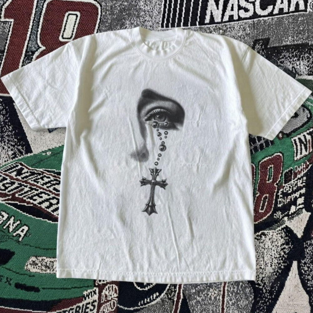 Crying Eye Gothic Cross Rosary Tears Streetwear Tee